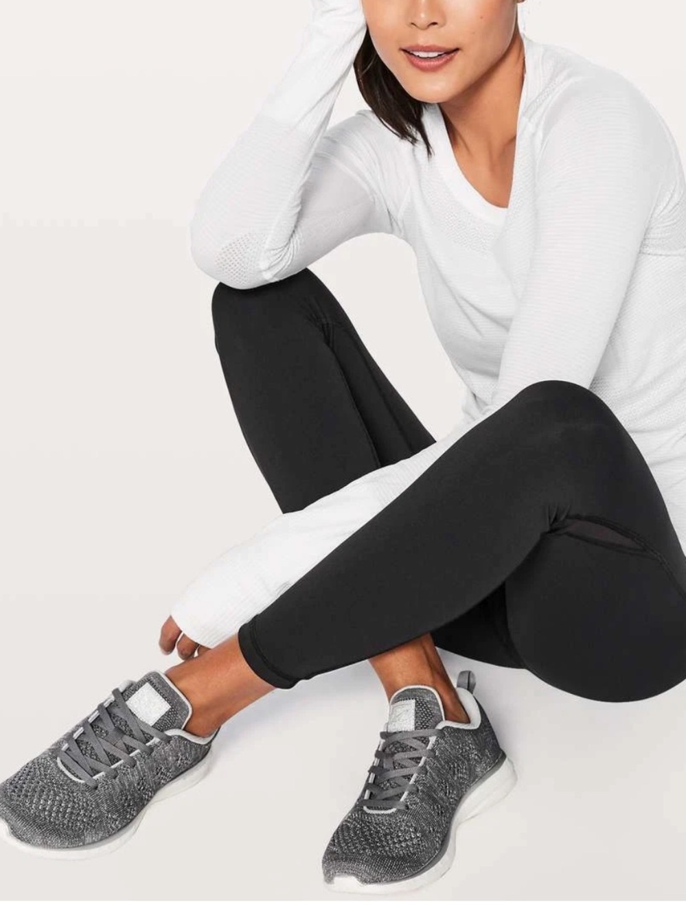 APL Black Leggings with Gray Knit Sneakers